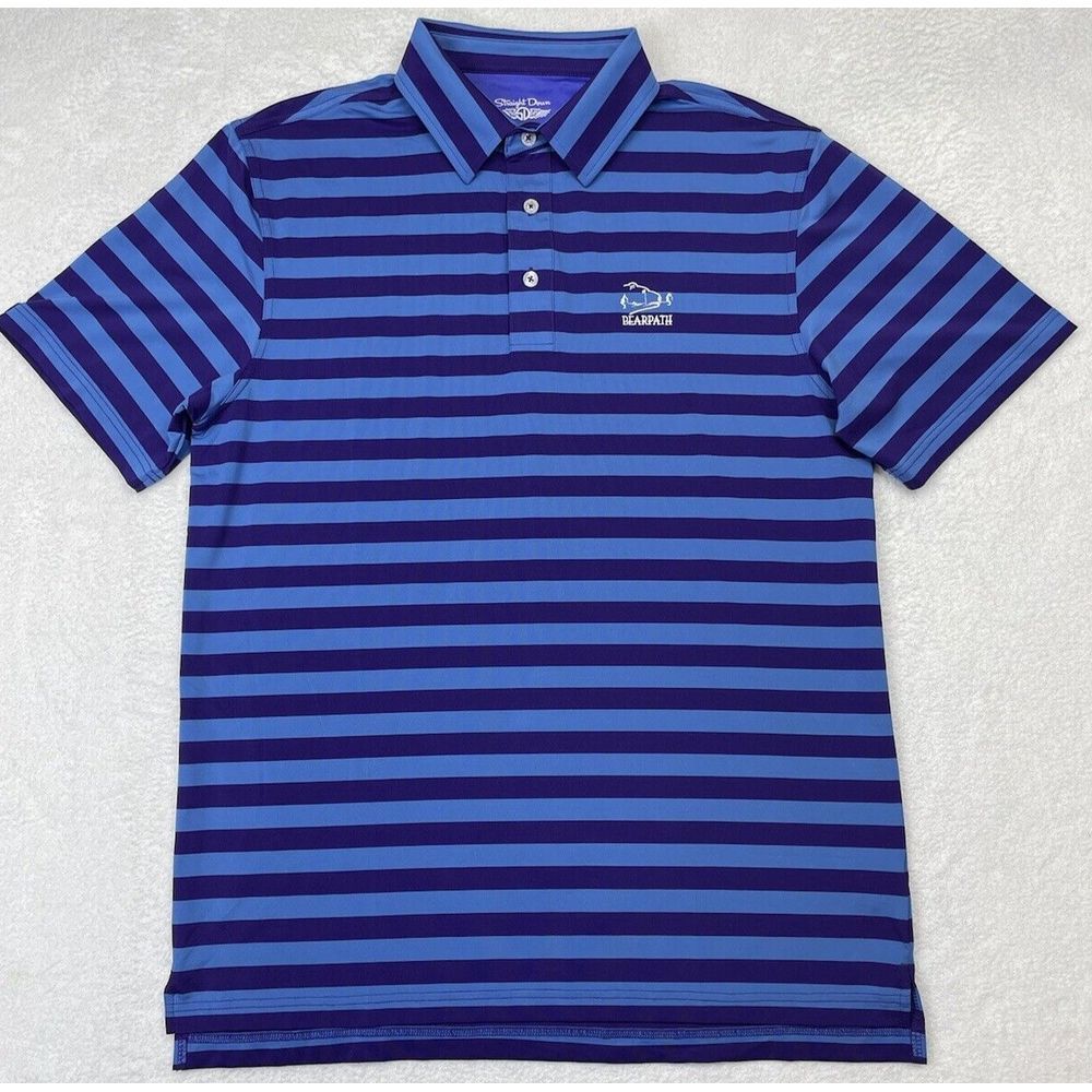 Straight Down Mens Golf Purple Blue Striped Polo size L. Bearpath CC.‎